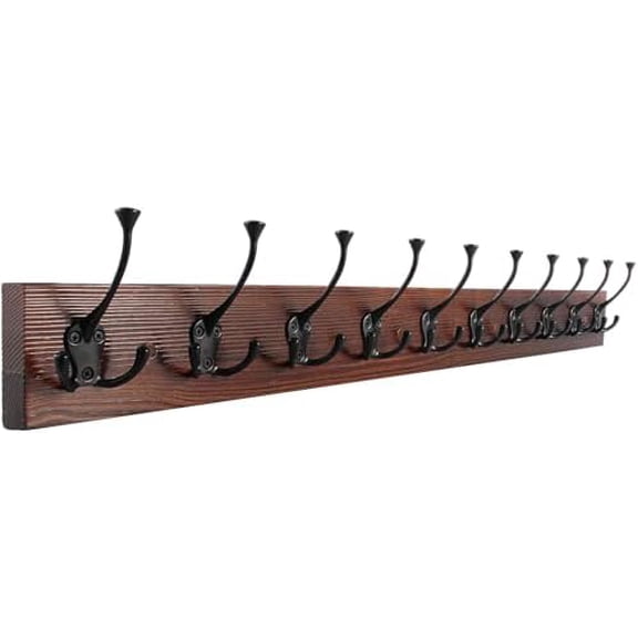 34'' Coat Rack Wall Mount with 10 Decorative Tri-Hooks, Heavy Duty Wood Coat Hanger, Rustic Coat Hooks Rail for Entryway Living Room Coat Scarf Bag Towel Hat