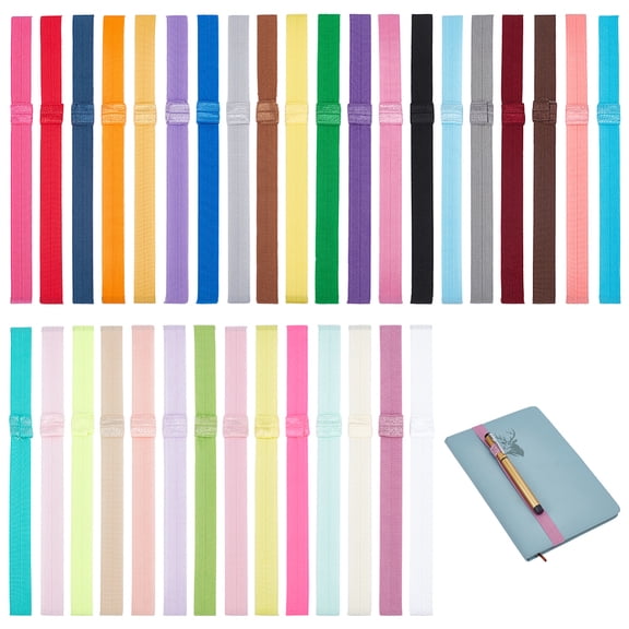 34 Colors Elastic Bookmarks Notebook Elastic Strap 15mm Wide Planner Bookmark Book Strap Adjustable Elastics Book Straps with Pen Holder Loop for Notebook Office School Reader Supplies DIY