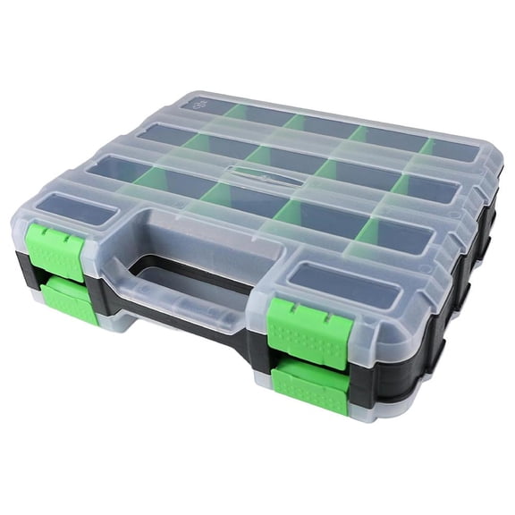 34-Compartment Double-Sided Tool Organizer Box with Removable Dividers, Clear Portable Storage Case for Screws, Parts, Hardware, Craft Supplies