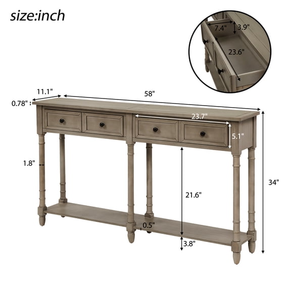 34'' Console Table Sofa Table, Entryway Table with Two Storage Drawers and Bottom Shelf, Easy Assembly, for Living Room (Grey Wash)