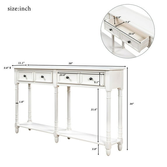 34'' Console Table Sofa Table, Entryway Table with Two Storage Drawers and Bottom Shelf, Easy Assembly, for Living Room (Ivory White)