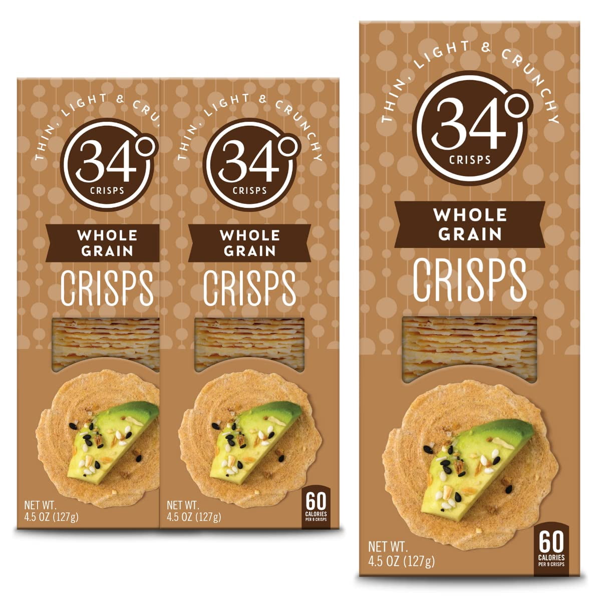34 Crisps Whole Grain Crisps Thin, Light & Crunchy Crisps, 3 Pack