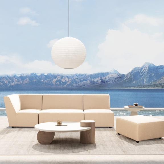 34" Deep Seating Patio Corner Chair In Almond Beige . Weather- Upholstery. Modular Design For Versatile Outdoor. Build. Foam Filled. 34 In. Depth, Width, 32.5 Height. 25 Lb - Fabric. Outdoor