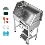 34 Inch Stainless Steel Dog Washing Station with Shower, Faucet, Soap Holder, Non-Slip Stairs and Easy-Clean Design for Small Pets and Cats, Professional Grooming Tub with Right Door Access