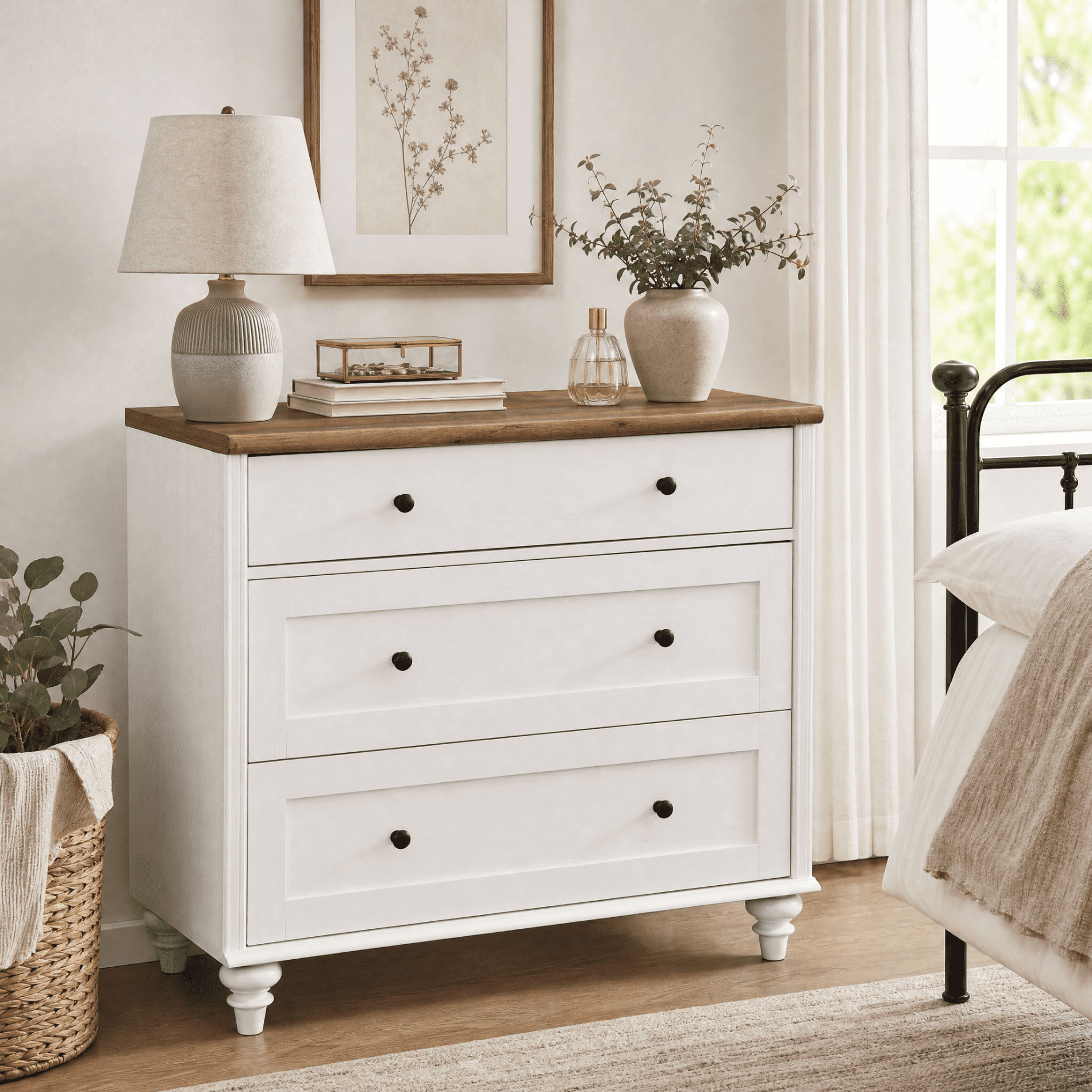mid century modern small dresser Noak White Walnut Dresser - 6 Drawer