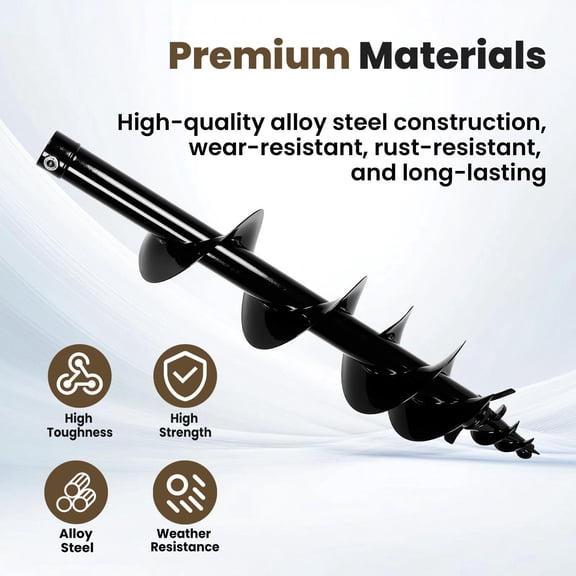 34" Drilling Depth x 8" Diameter Auger Rod, Alloy Steel, 1.8" Connection Port, 6" Tip, Post Hole Digger for Planting & Fence