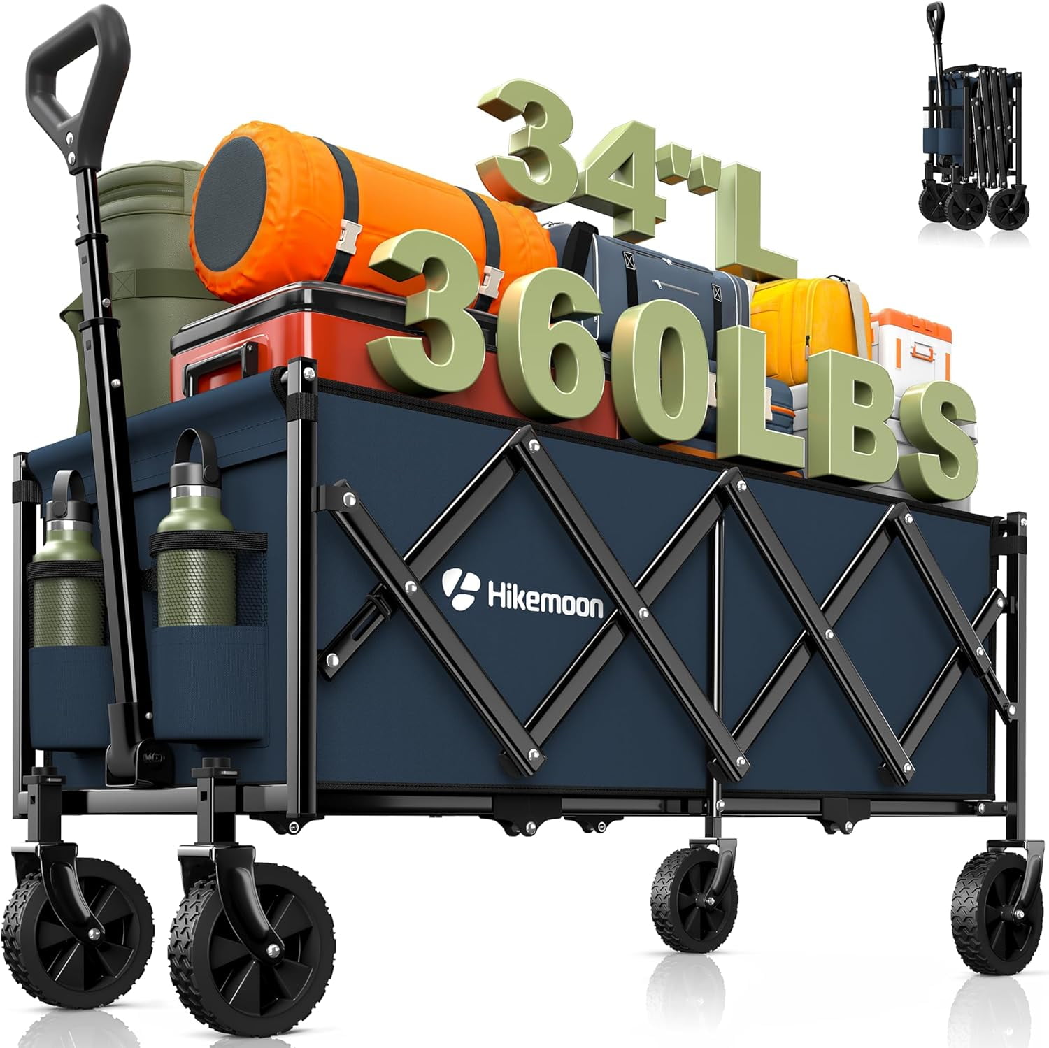 Foldable Wagon Cart 360LBS Capacity - Collapsible Utility Cart With All-Terrain Wheels & Cup Holders (Blue) Portable Garden Transport Wagon - View #12