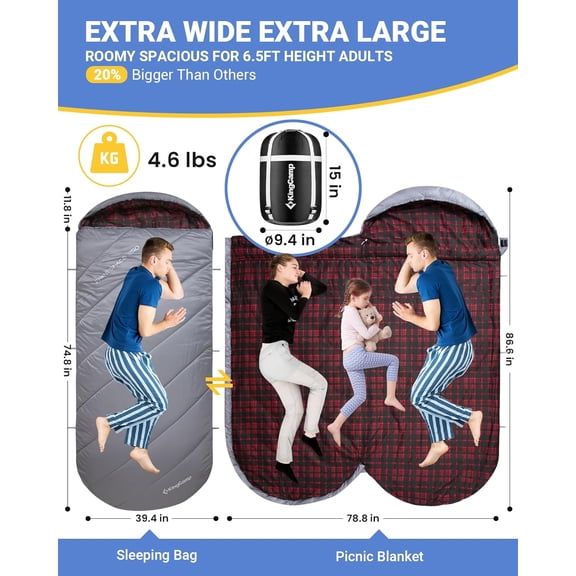 34 ° F Thermal Pod Sleeping Bag - Darkgrey (86.6" x 39.4")