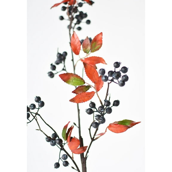 34" Faux Blue Berry w/ Red Foliage Stem