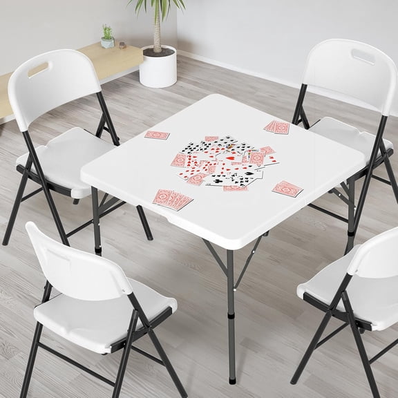 34" Fold in Half Square Table, Bi-Folding Commercial Portable Plastic Dining Table for Kitchen Outdoor Party Wedding Event, White