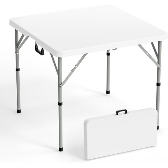 34" Fold in Half Square Table, Bi-Folding Commercial Table, Portable Plastic Dining Card Table for Kitchen or Outdoor Party Wedding Event, White