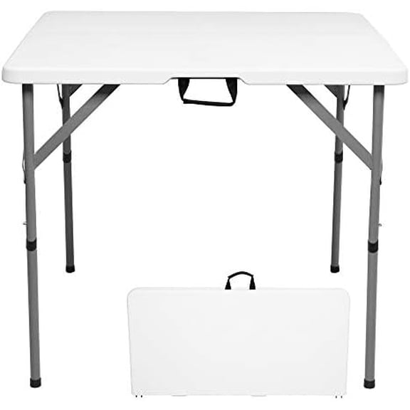 34 Fold in Half Square Table, Lightweight Portable Plastic Dining Card Table for Kitchen or Outdoor Party Wedding Event, White Granite$$Furniture