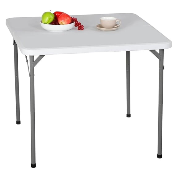 34'' Folding Card Table,Indoor Outdoor Lightweight & Foldable & Portable Multipurpose Plastic Square Table,Fold-in-Half Desk,with Carrying Handle for Home/Office/Party/Picnic/Camping,White