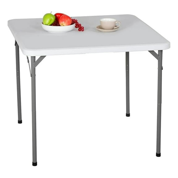 34'' Folding Card Table,Indoor Outdoor Lightweight & Foldable & Portable Multipurpose Plastic Square Table,Fold-in-Half Desk,with Carrying Handle for Home/Office/Party/Picnic/Camping,White