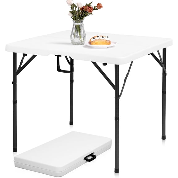 34" Folding Card Table Square Foldable Table Plastic Portable with Detachable , Dual Height Adjustable, Heavy-Duty Indoor Outdoor Dining, , Picnic, Mahjong Tables-White