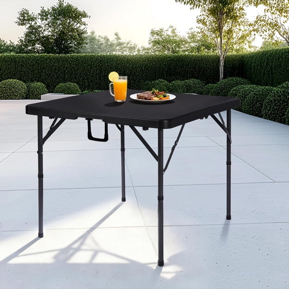 34" Folding Card Table Square Foldable Table Plastic Portable with Detachable Legs, Dual Height Adjustable, Heavy-Duty Indoor Outdoor Dining, Game, Picnic, Mahjong Tables-Black