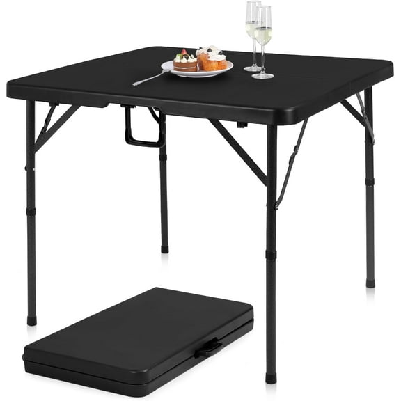 34" Folding Card Table Square Foldable Table Plastic Portable with Detachable Legs, Dual Height Adjustable, Heavy-Duty Indoor Outdoor Dining, Game, Picnic, Mahjong Tables-Black