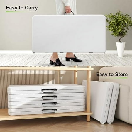 34" Folding Card Table, Square Plastic Foldable Outdoor Dining Tables, Fold in Half w/Handle, Portable with Collapsible Legs for Kitchen, Party, Wedding Event, Camping, Picnic, Off