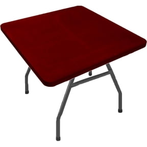 34" Folding Card Tablecloth, Stretch Fitted Table Cover Portable Square Height Dining Table Topper for Party (Burgundy)