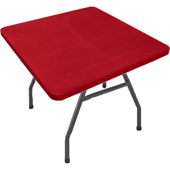 34" Folding Card Tablecloth, Stretch Fitted Table Cover Portable Square Height Dining Table Topper for Party (red)