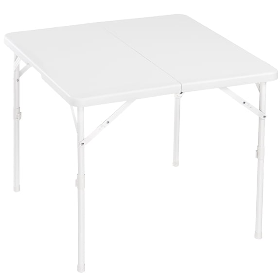 34" Folding Table, Portable Square Card Table with Collapsible Legs & Carrying Handle, Plastic Fold-in-Half Utility Table for Camping, Picnic, Office, Party, White