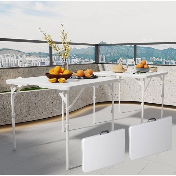 34" Folding Table, Portable Square Folding Card Table, Picnic Tables with Collapsible Legs & Carrying Handle (White, 2 Pack)