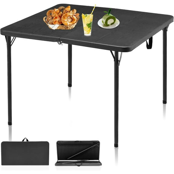 34" Folding Table, Portable Square Folding Card Table with Collapsible Legs & Carrying Handle, Plastic Tables for Camping,Picnic, Office, Party, Grey