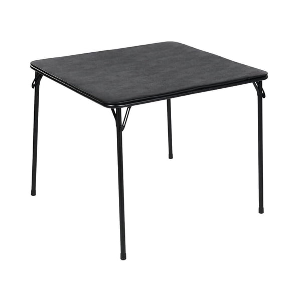 34" Folding Table, Portable Square Foldable Card Table for Poker Games, Camping, Picnic, Metal Construction with PU Soft Padded Tabletop, Space Saving Storage, Black