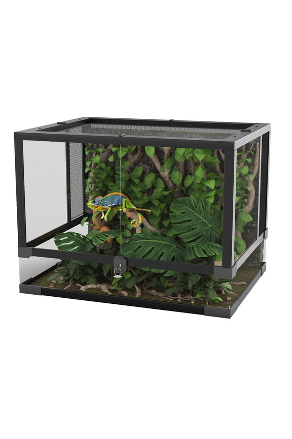 34 Gallon Reptile Glass Terrarium, Double Hinge Door & Anti Escape Reptile Tank, Top & Side Screen Ventilation