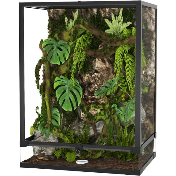 34 Gallon Reptile Tall Glass Terrarium with Top Screen Ventilation Tall Reptile Tank, Toughened Glass Reptile Tank, Double Hinge Door & Anti Escape for Lizard Snake