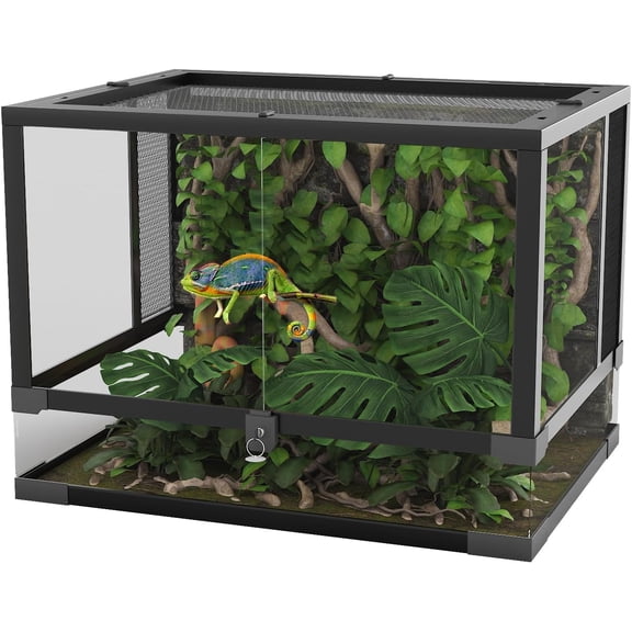 34 Gallon Reptile Terrarium 24x18x18 In Tempered Glass Tank with Lock and Screen