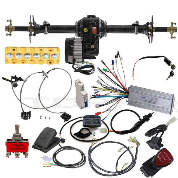34" Go Kart Rear Axle Kit w/ 48V 1000W Electric Brushless Motor Differential Gearbox Controller Hydraulic Brake Assembly for ATV Quad Buggy 4 Wheelers Dolly Trike Tricycle