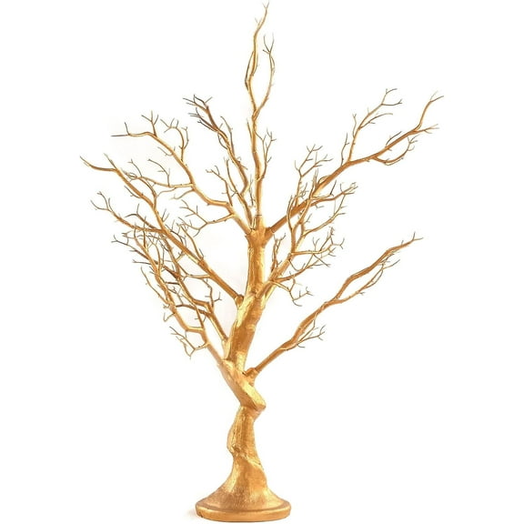 34 in Gold Metallic Manzanita Tree with 8 Acrylic Bead Chains | 34 Inches Tall Branches Tree for Wedding Centerpieces Events Reception Home Decorations Supplies Party Supplies Party Supplies