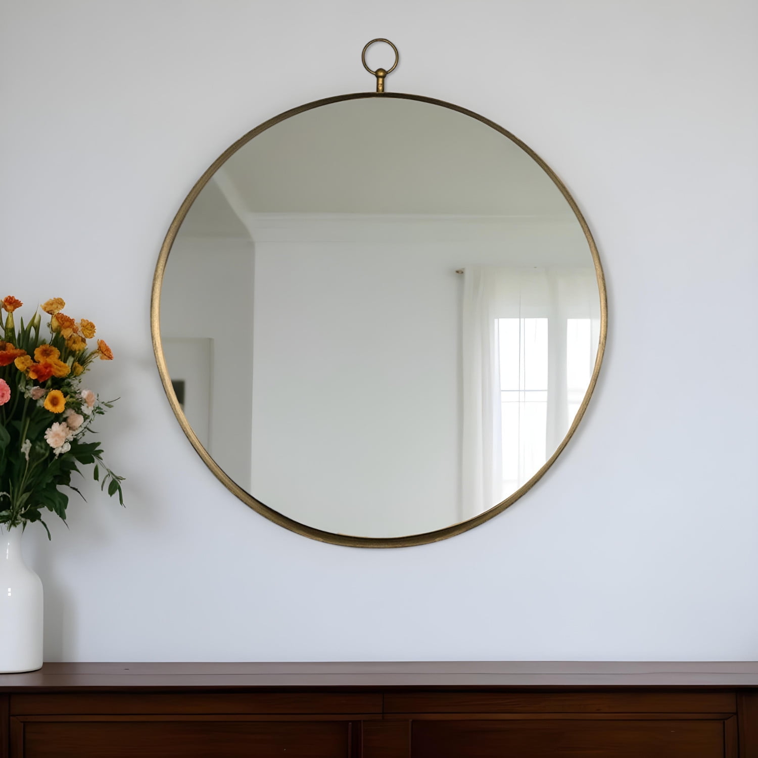 34" Gold Round Iron Framed Accent Mirror