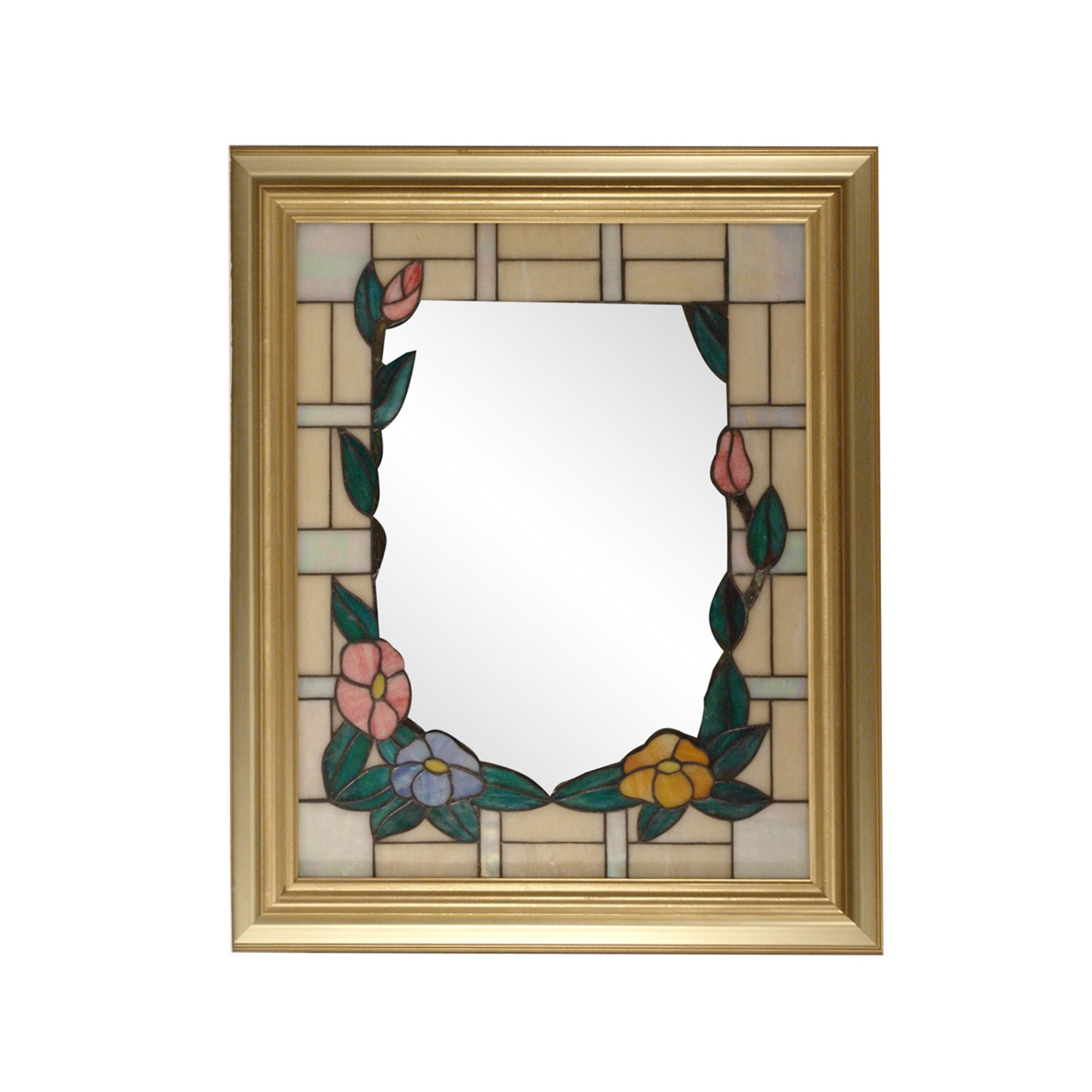 Elegant Tiffany 34" Gold and Silver Art Glass Wall Mirror