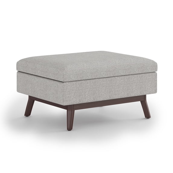 34" Gray Polyester Mid-Century Rectangula Storage Ottoman with Lift-Up Lid