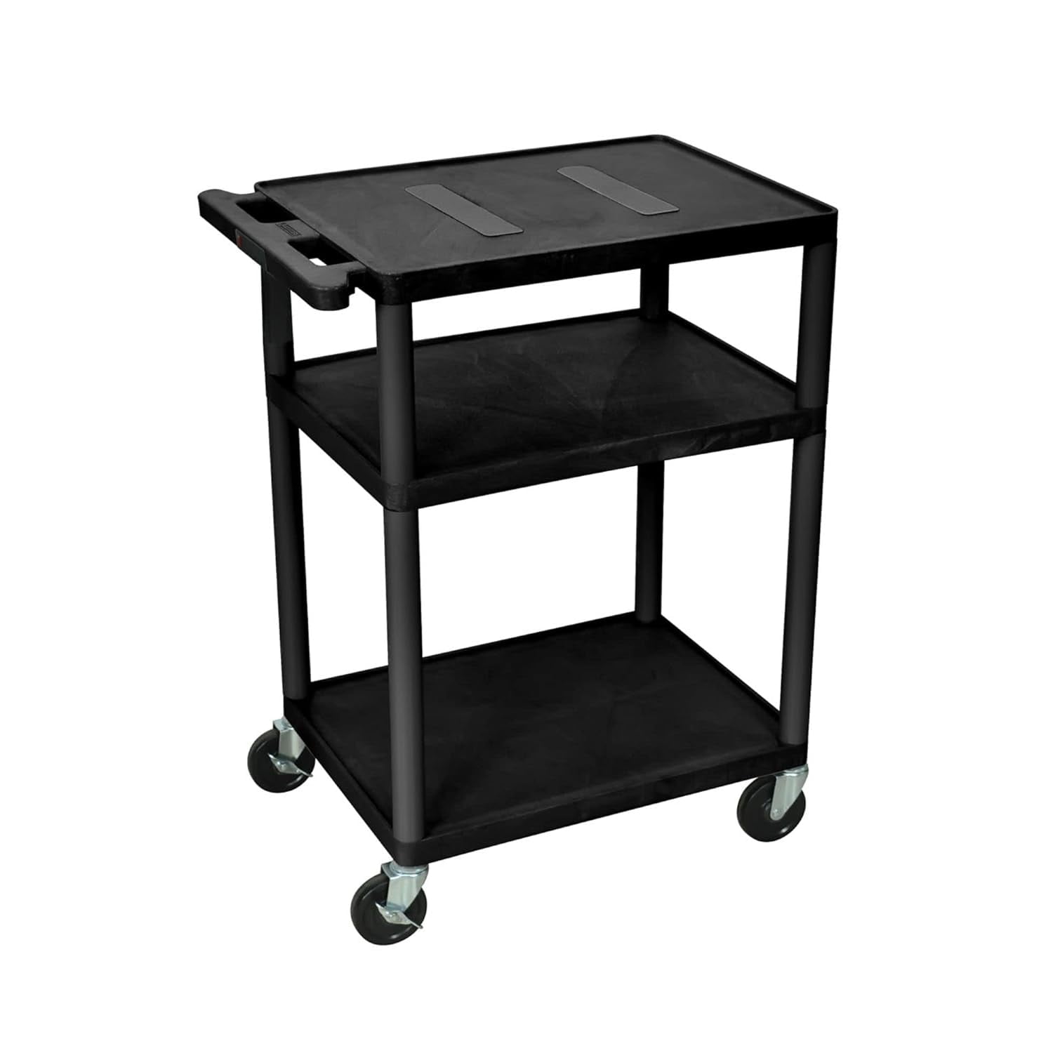 Black Molded Plastic 3-Shelf AV Cart with Wheels