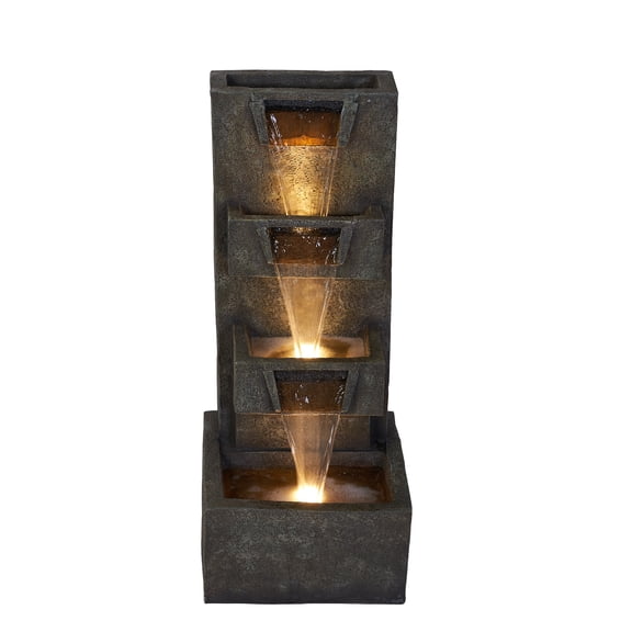 Hi-Line Gifts LED Lighted Multi Level Cascade Outdoor Garden Water Fountain- 34"
