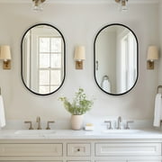 Soges Oval Bathroom Mirror Cabinet Medicine Cabinet Iron Frame with 2 Adjustable Shelves, Recess or Surface Mounted Installation, 34" x 20", Black