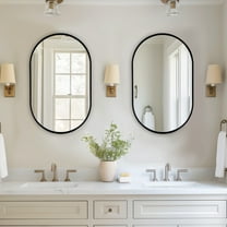 Soges Oval Bathroom Mirror Cabinet Medicine Cabinet Iron Frame with 2 Adjustable Shelves, Recess or Surface Mounted Installation, 34" x 20", Black