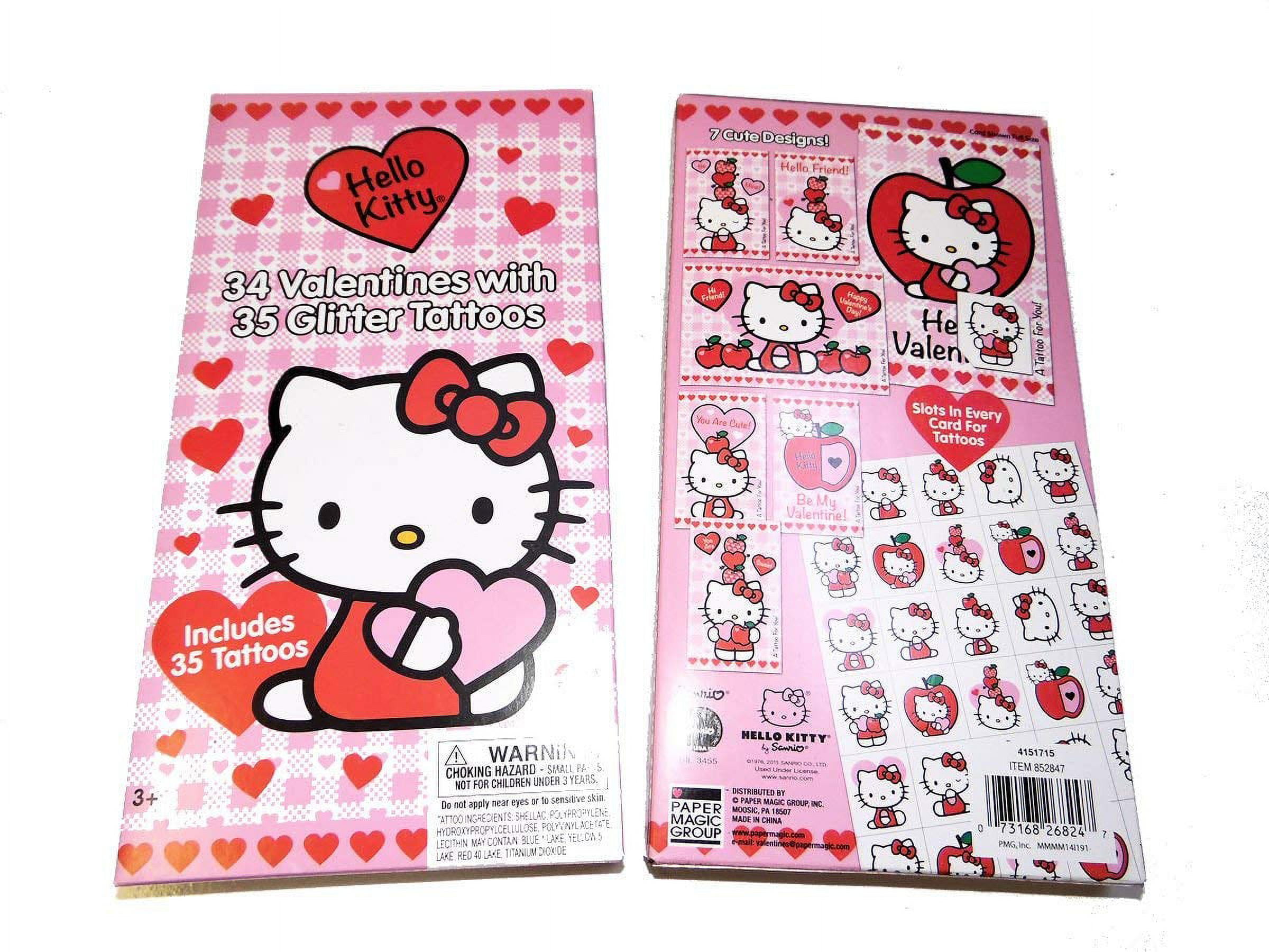 Hello Kitty 32 Valentines Cards w/ 32 Glitter Tattoos