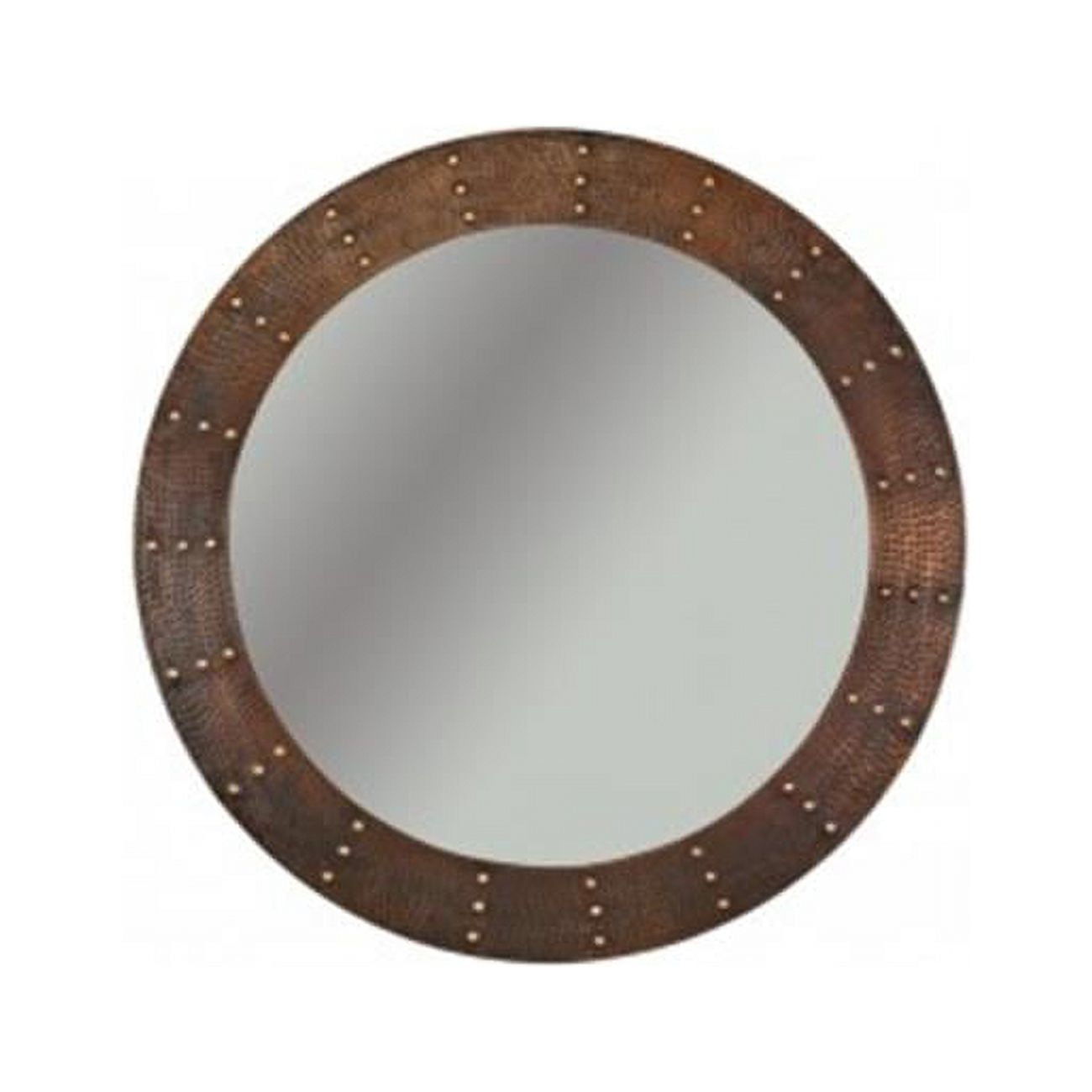 38'' Round Wood Wall Mirror with Copper Frame