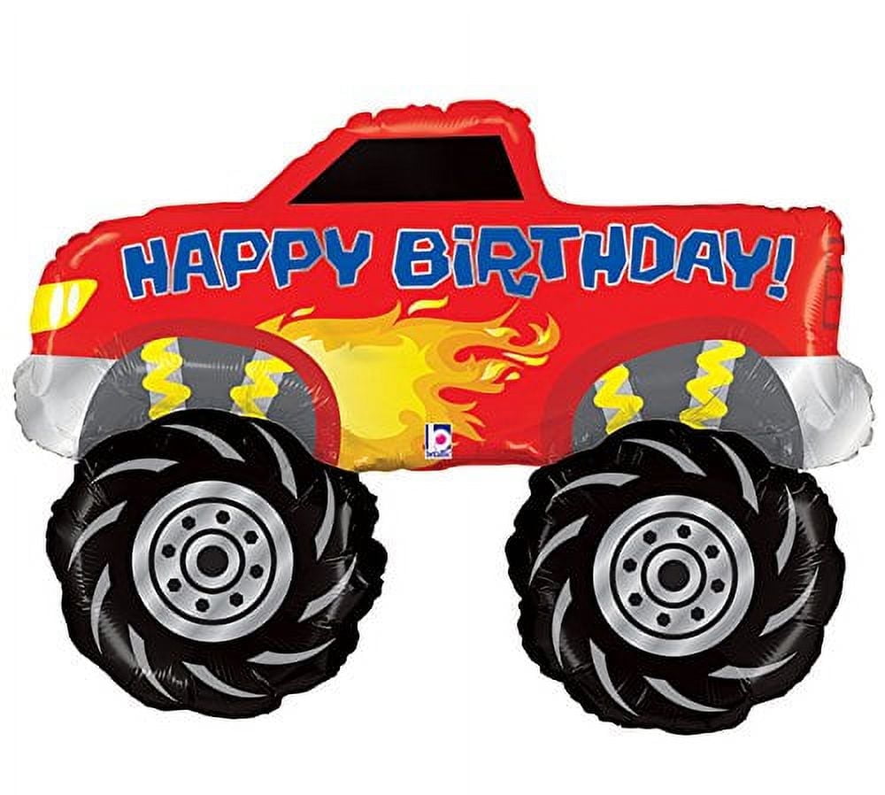 40" Happy Birthday Monster Truck Mylar Foil Balloon 4 x 4 Big Wheel Racing Party