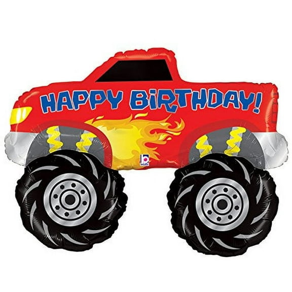 34" Happy Birthday Monster Truck Mylar Foil Balloon 4 x 4 Big Wheel Racing Party