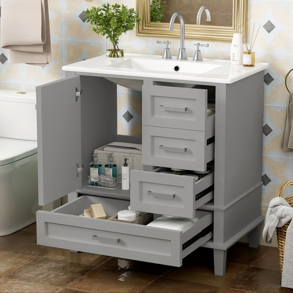 34" Height, Modern Design - Elegant Aesthetics with Ceramic Sink - Bathroom Decor - Enhance Bathroom Beauty