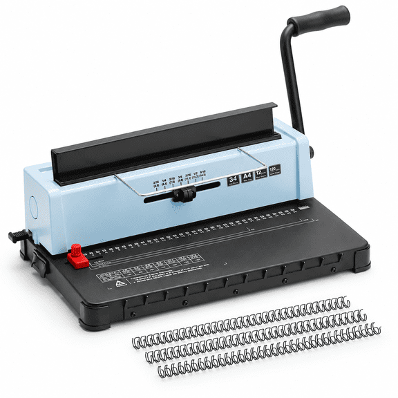 34-Hole 3:1 Pitch Wire Binding Machine, Binds Up to 120 Sheets, Adjustable Side Margin