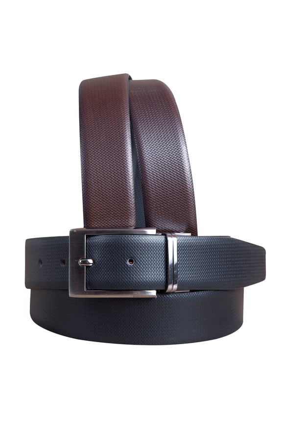 34 In Black Brown Reversible Texture Leather Dress Belt Genuine Formal