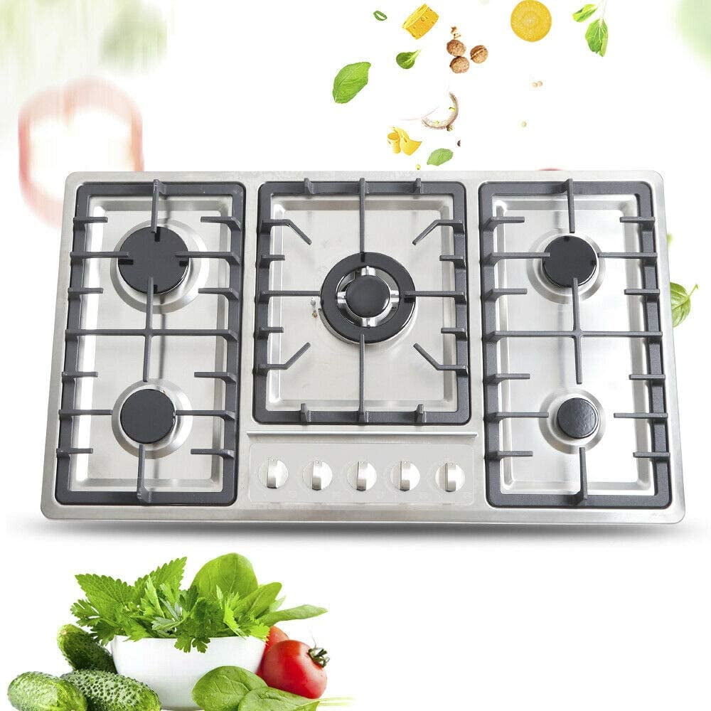 34 In Built-In 5 Burners Cooktop Hob Cooker Kitchen, Stove Top Gas Cooktop Easy Clean NG/LPG Cooking Home