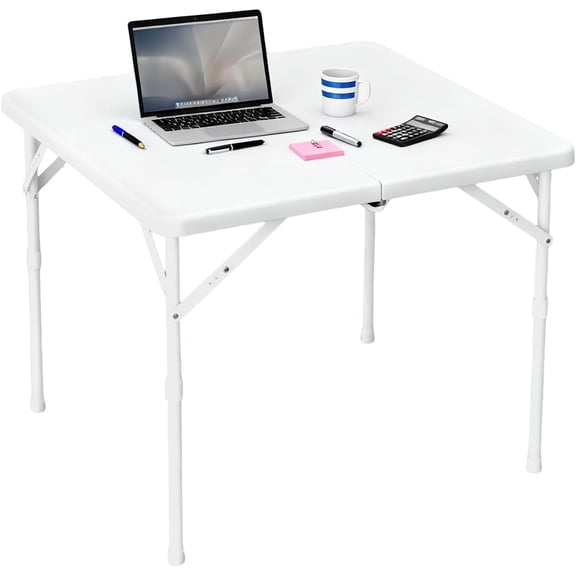 34 In White Square Folding Card Table with Handle and Safety Lock Portable Dining Table for Indoor Outdoor
