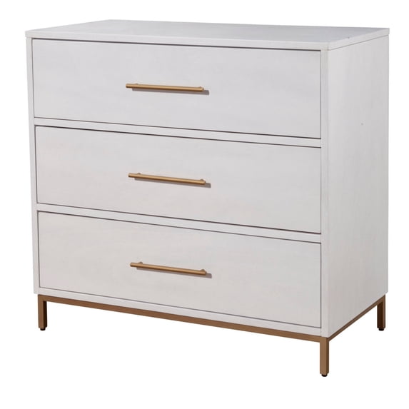 34 Inch 3 Drawer Wooden Chest with Metal Base Small White - Saltoro Sherpi